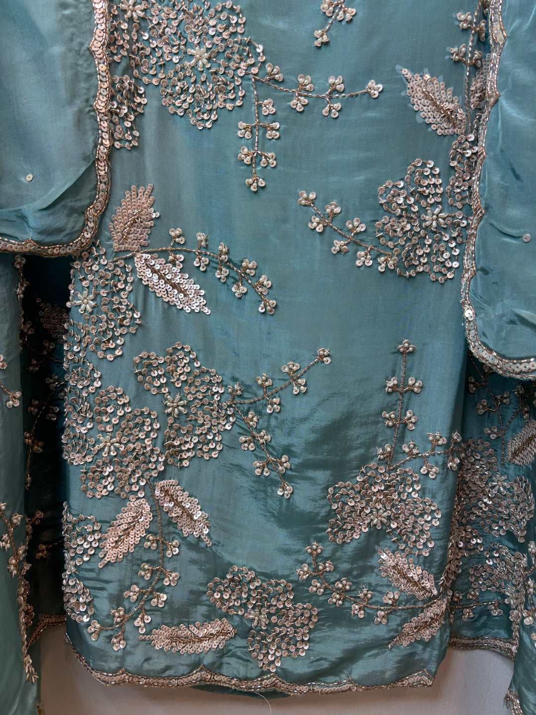 Blue Organza Handworked Suit Set with Cutdana &amp; Sequin Detailing