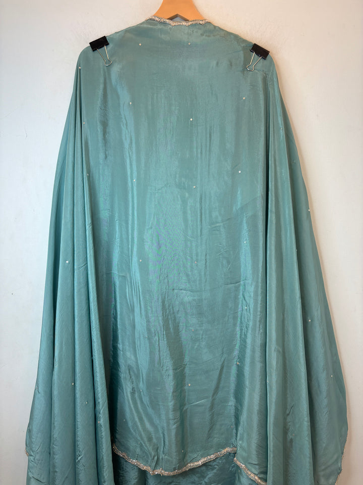 Blue Organza Handworked Suit Set with Cutdana &amp; Sequin Detailing