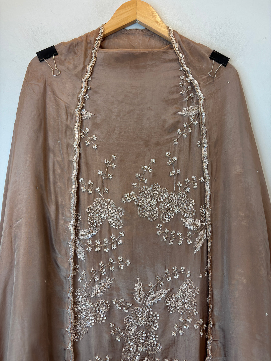 Brown Organza Handworked Suit Set with Cutdana &amp; Sequin Detailing