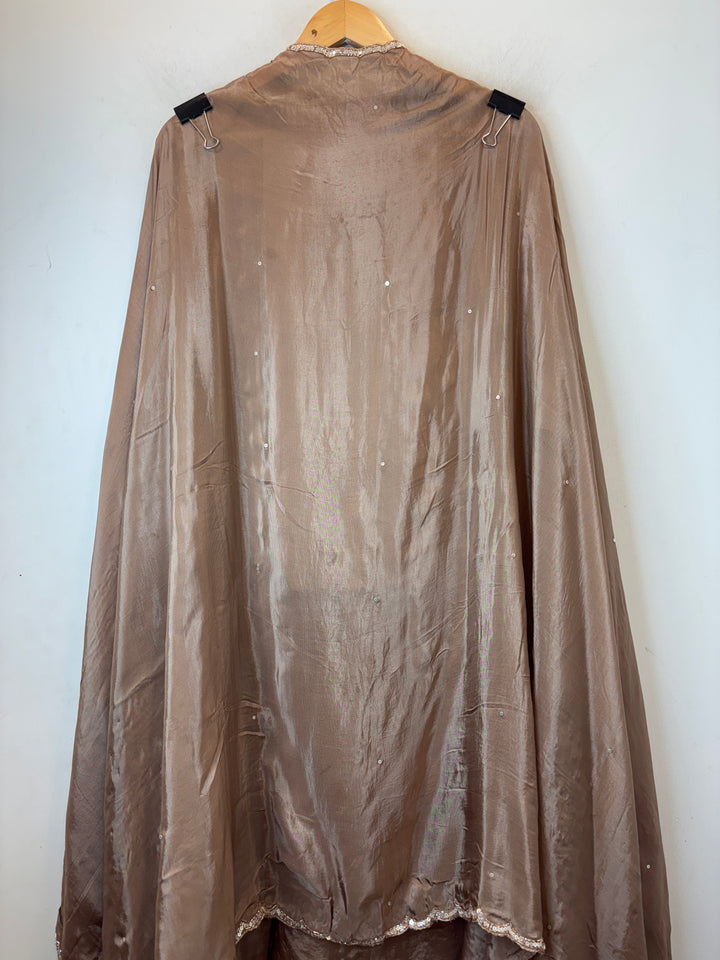 Brown Organza Handworked Suit Set with Cutdana &amp; Sequin Detailing