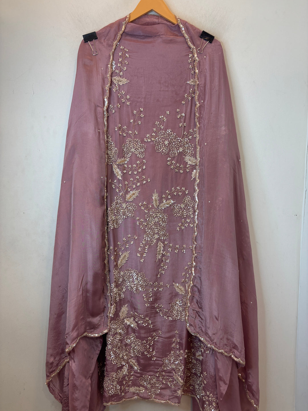 Pink Organza Handworked Suit Set with Cutdana &amp; Sequin Detailing