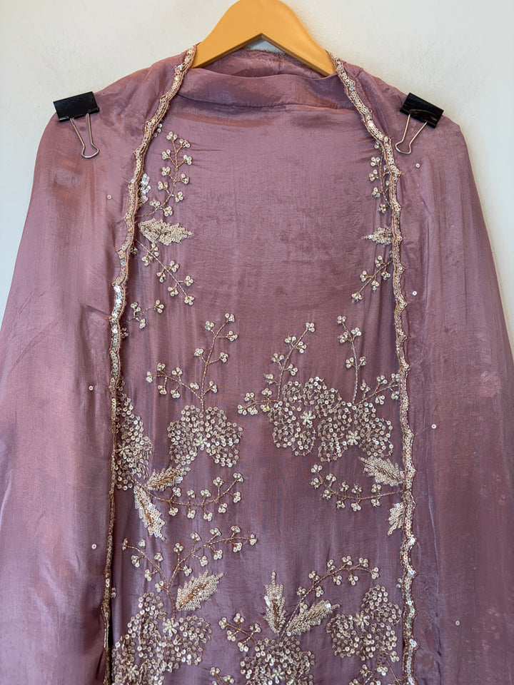 Pink Organza Handworked Suit Set with Cutdana &amp; Sequin Detailing
