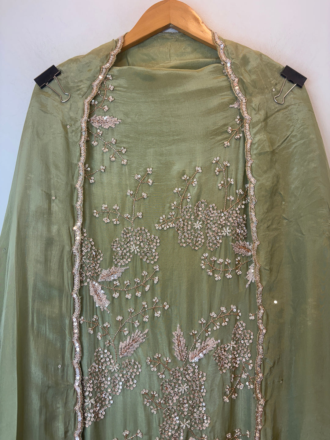Green Organza Handworked Suit Set with Cutdana &amp; Sequin Detailing