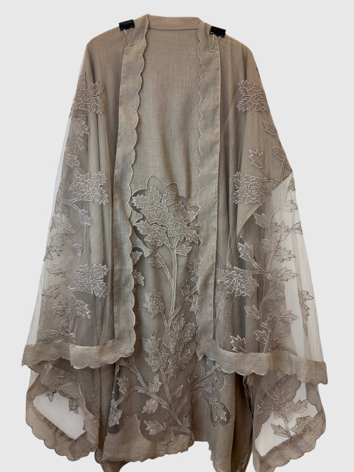Brown Crush Mul Appliqué Suit Set with Cutwork Detailing