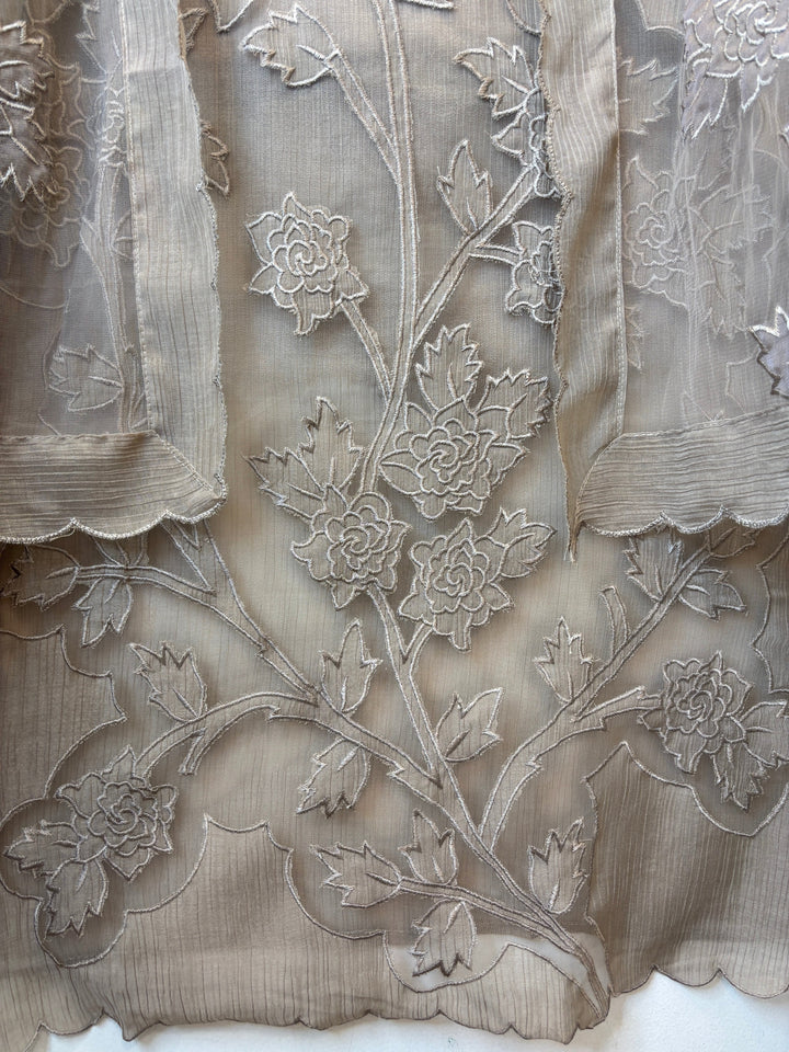 Brown Crush Mul Appliqué Suit Set with Cutwork Detailing