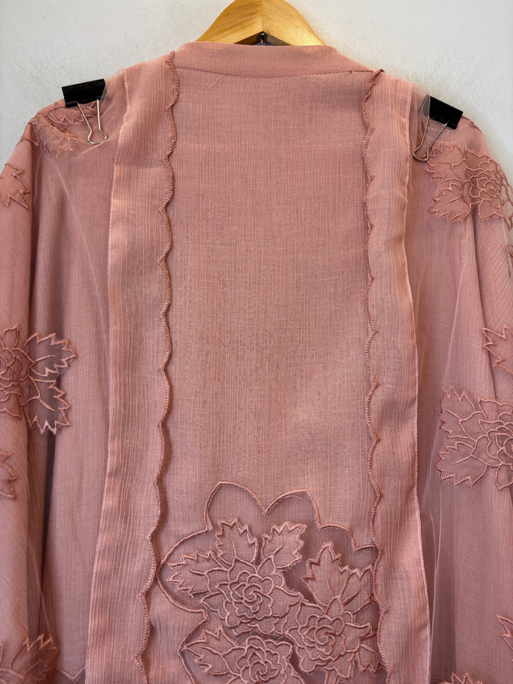 Peach Crush Mul Appliqué Suit Set with Cutwork Detailing