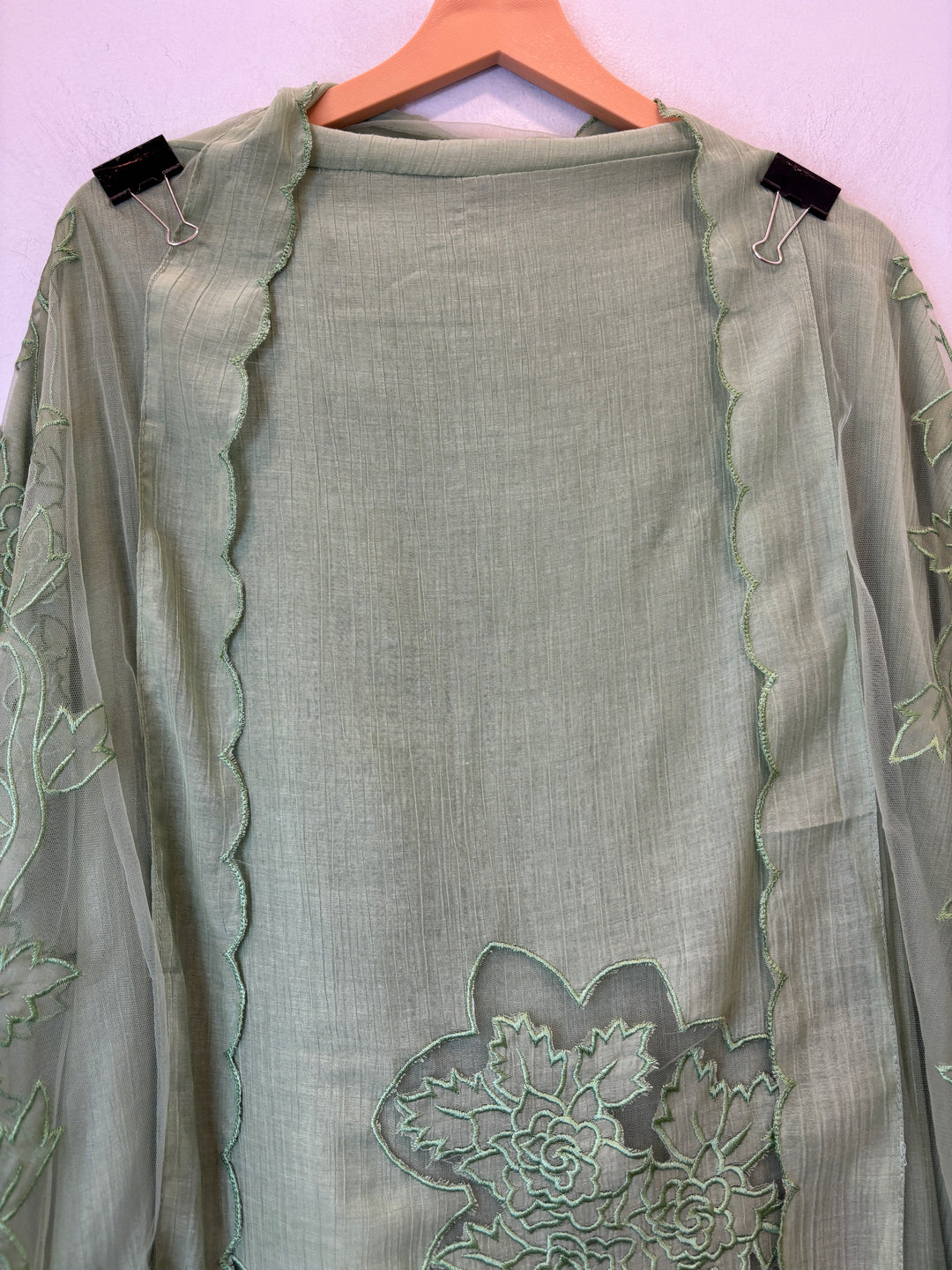 Green Crush Mul Appliqué Suit Set with Cutwork Detailing