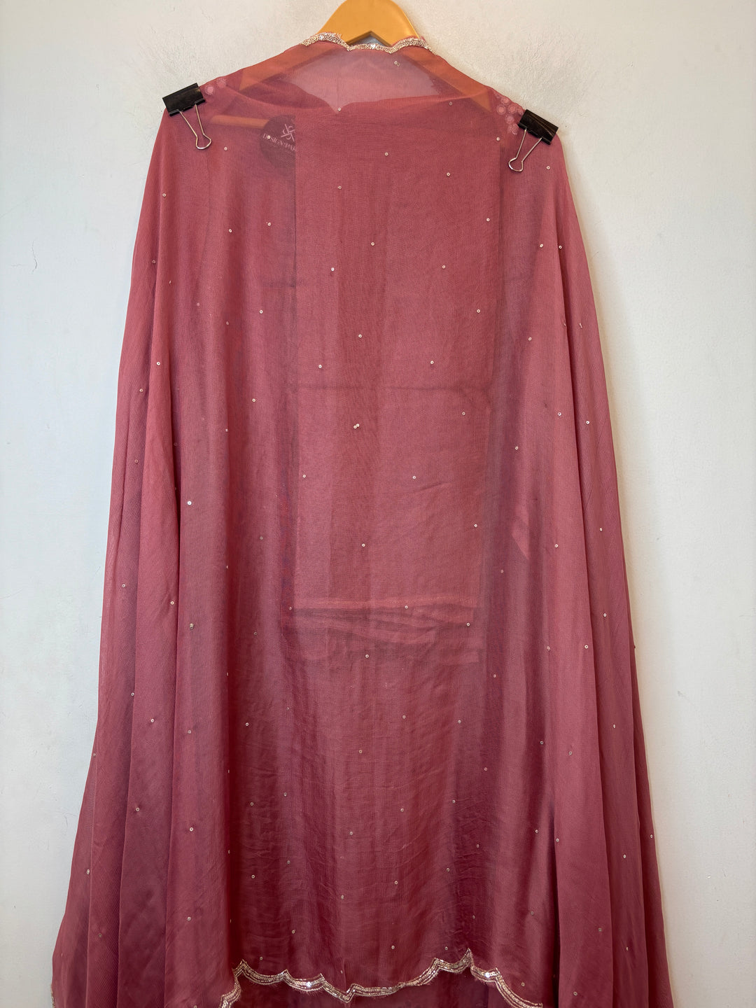 Pink Burberry Tissue Unstitched Suit Set with Heavy Embellishment