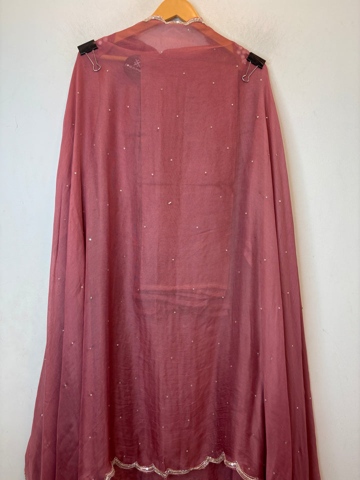 Pink Burberry Tissue Unstitched Suit Set with Heavy Embellishment