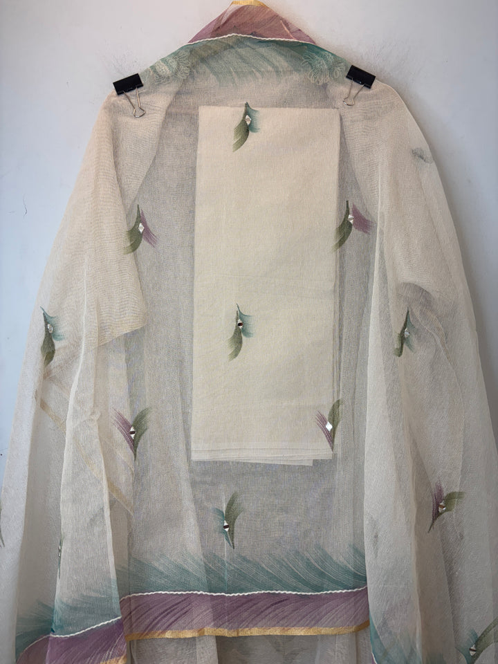 Green Jute Cotton Mirror Work Suit Set