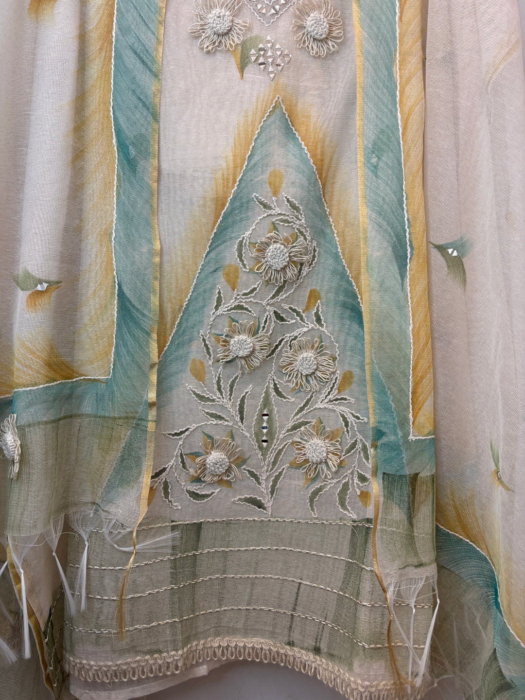 Green Jute Cotton Mirror Work Suit Set