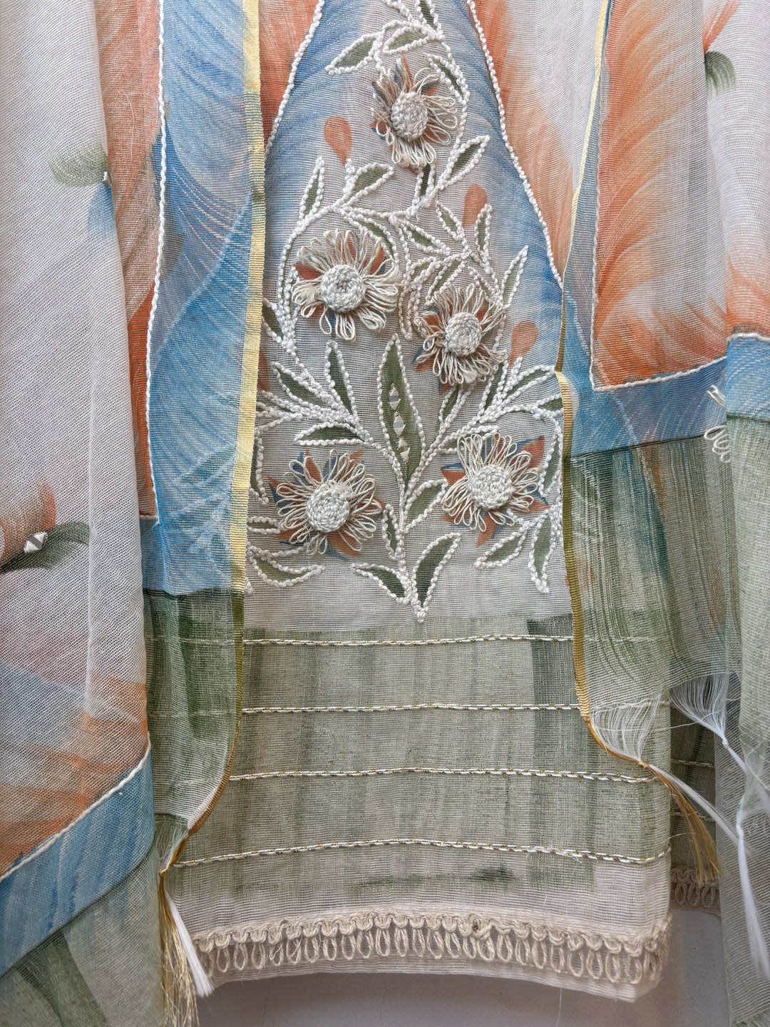 Blue Jute Cotton Mirror Work Suit Set