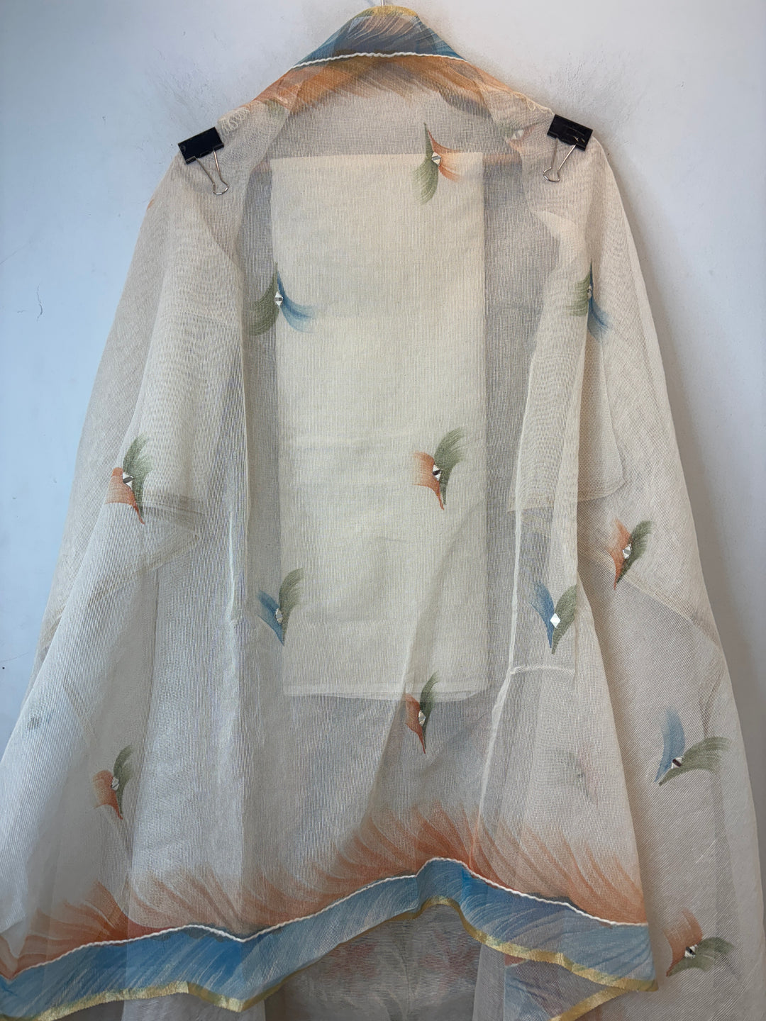 Blue Jute Cotton Mirror Work Suit Set