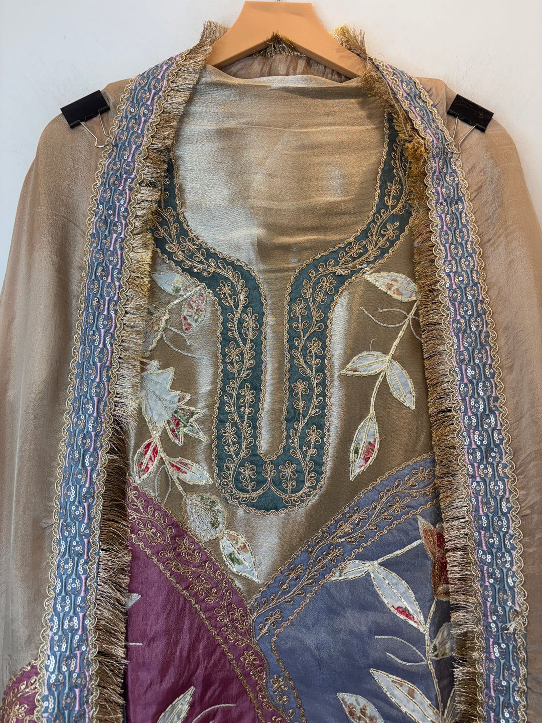 Tissue Appliqué Suit Set with Zari Dori Work
