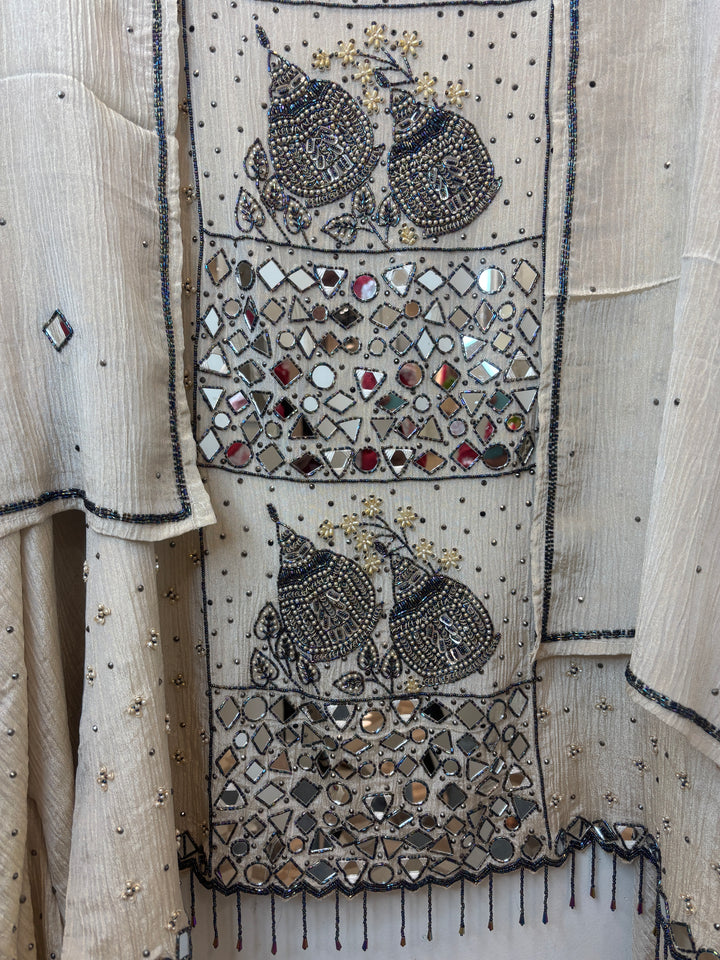 Crush Tissue Suit Set with 3D Floral &amp; Mirror Work