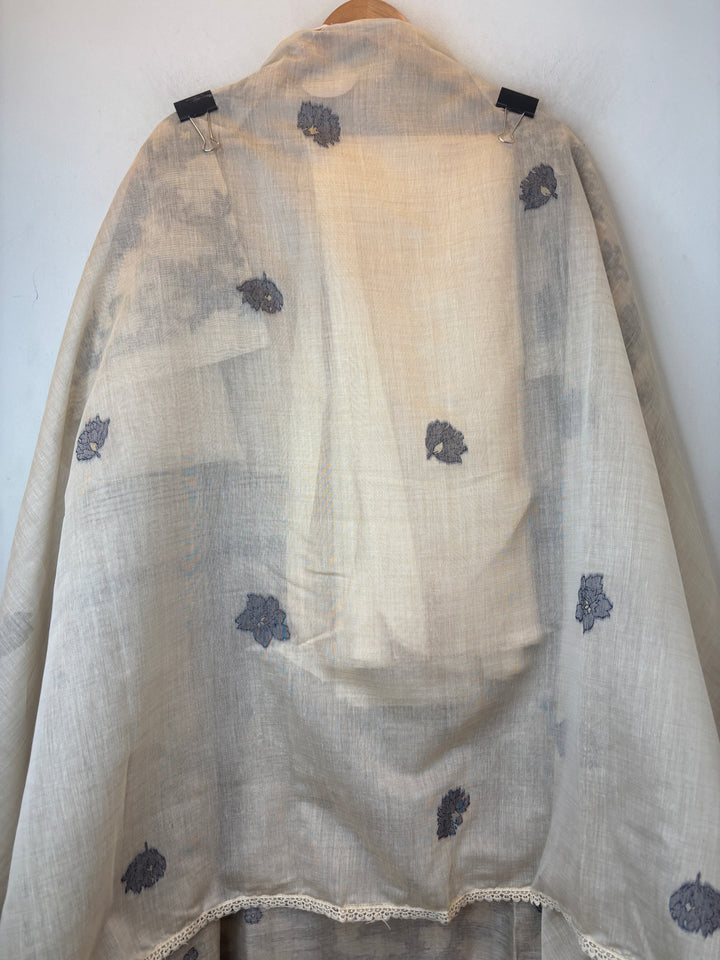 Dark Blue Jamdhani Woven Suit Set with Appliqué &amp; Lace Detailing