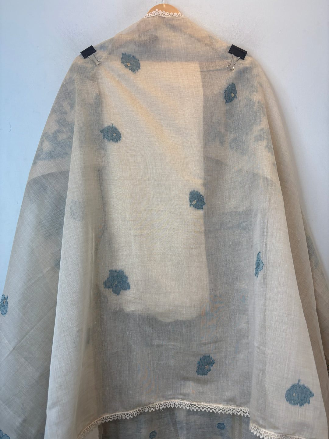 Blue Jamdhani Woven Suit Set with Appliqué &amp; Lace Detailing
