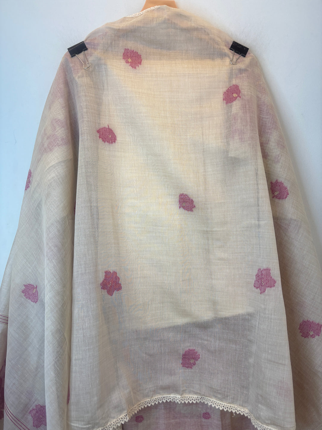 Pink Jamdhani Woven Suit Set with Appliqué &amp; Lace Detailing