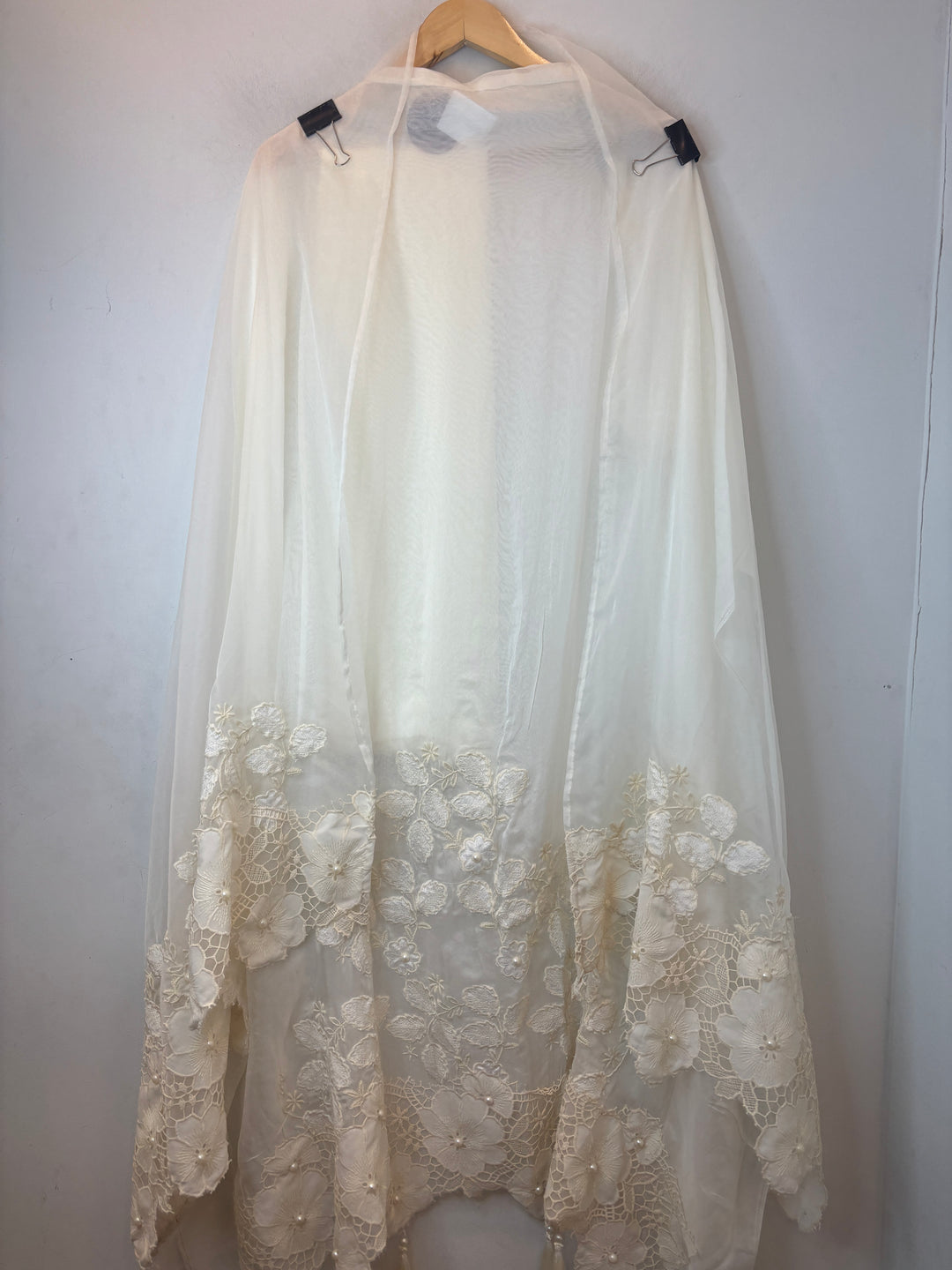 Organza Embroidered Suit Set with Appliqué &amp; Pearl Work