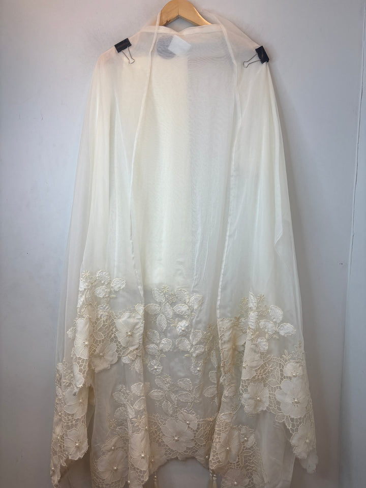 Organza Embroidered Suit Set with Appliqué &amp; Pearl Work