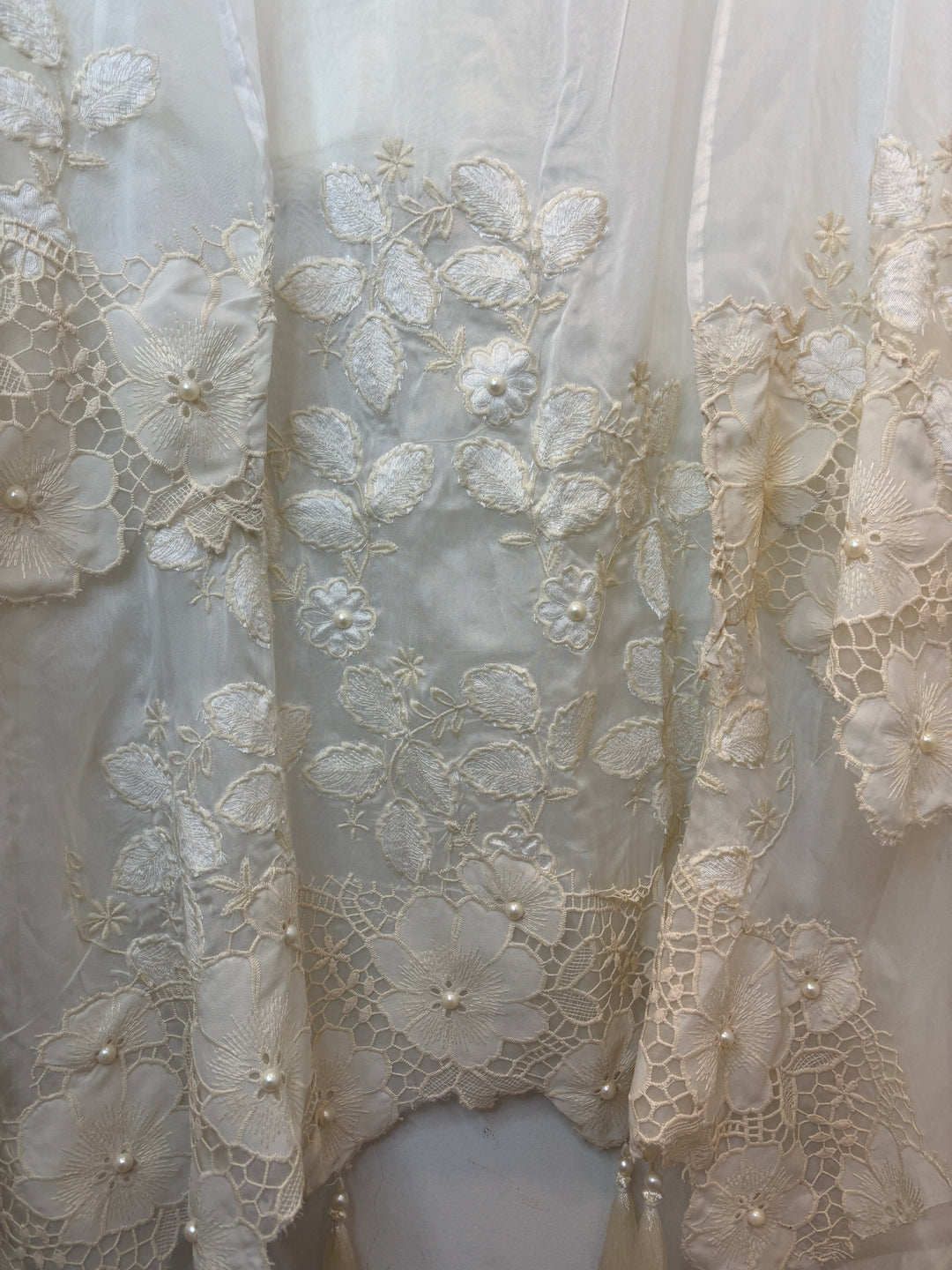 Organza Embroidered Suit Set with Appliqué &amp; Pearl Work