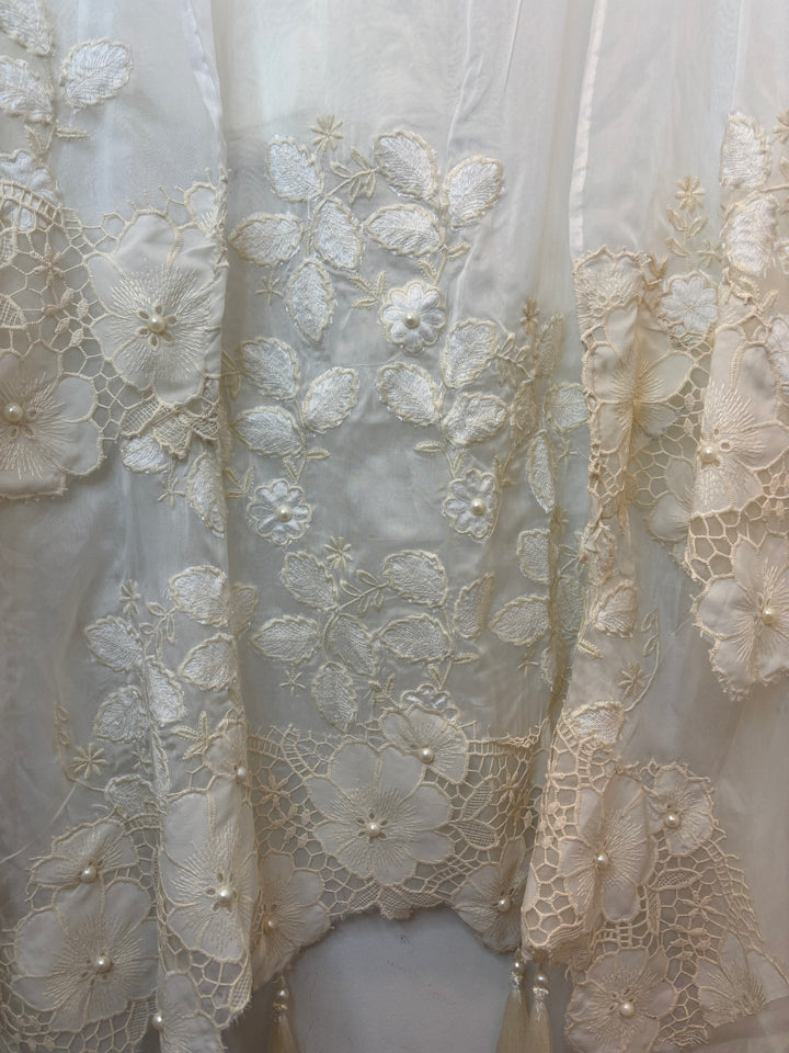 Organza Embroidered Suit Set with Appliqué &amp; Pearl Work