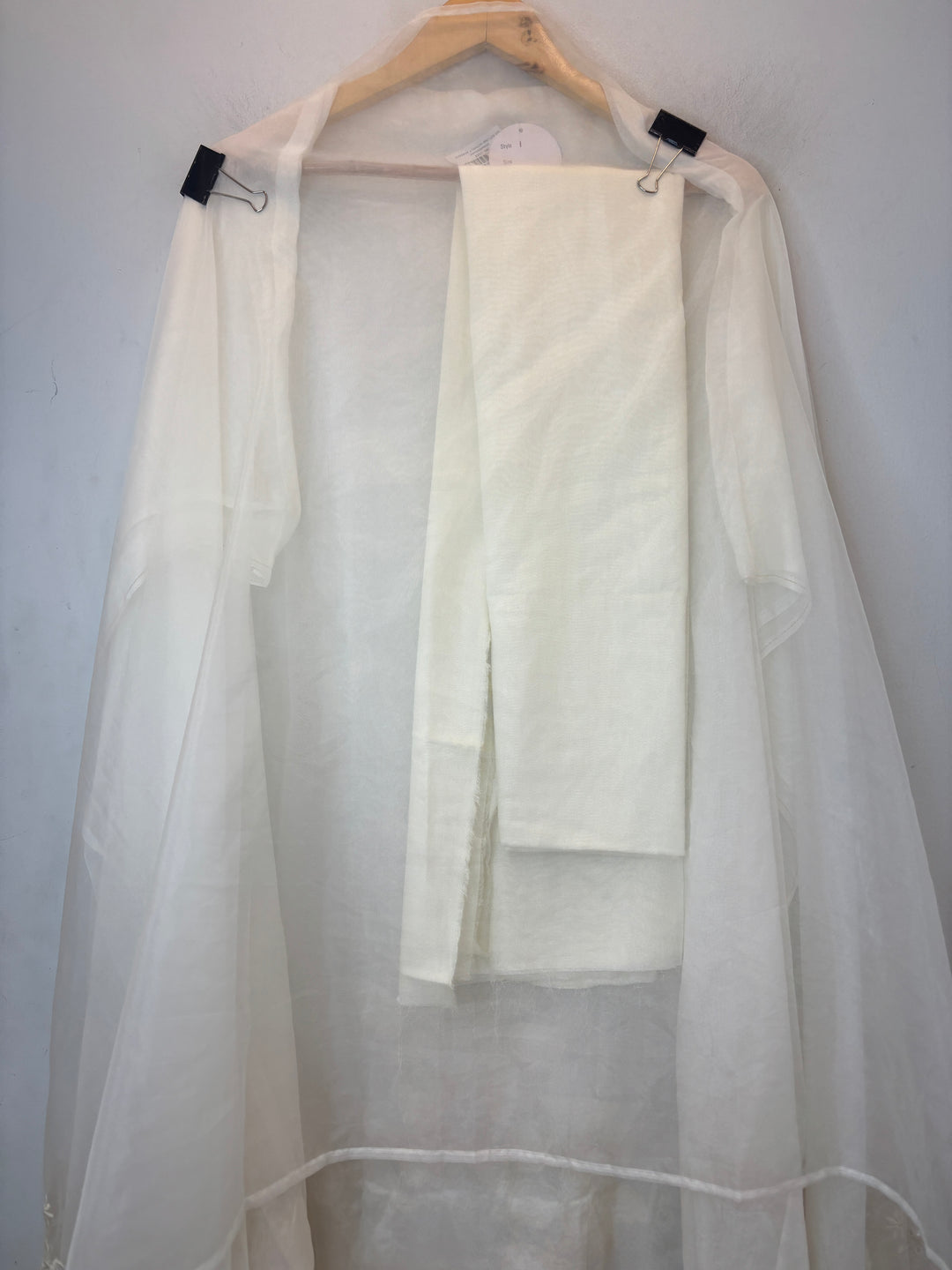 Organza Embroidered Suit Set with Appliqué &amp; Pearl Work