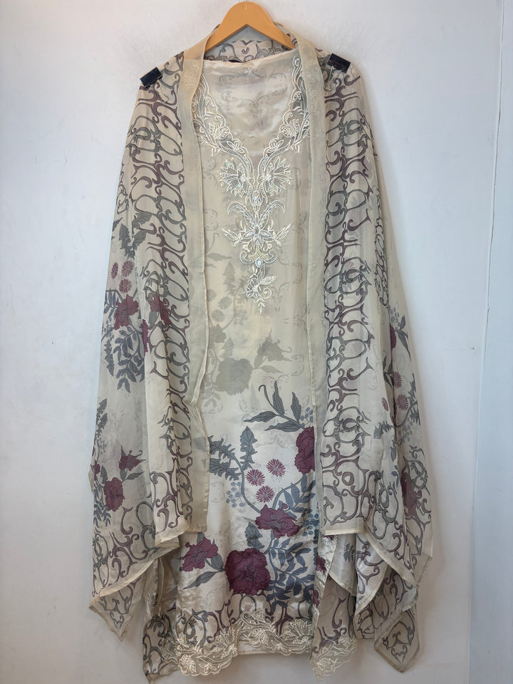Crepe Silk Printed Suit Set with Appliqué &amp; Zari Work