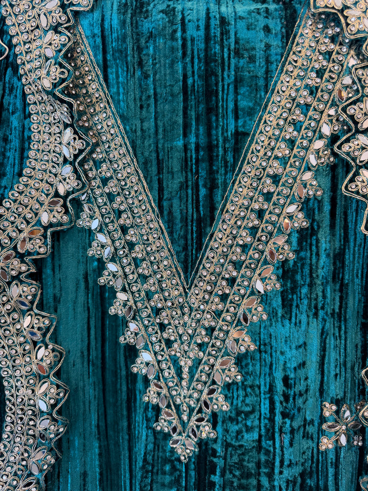Zerina – Crushed Velvet Mirror Work Suit
