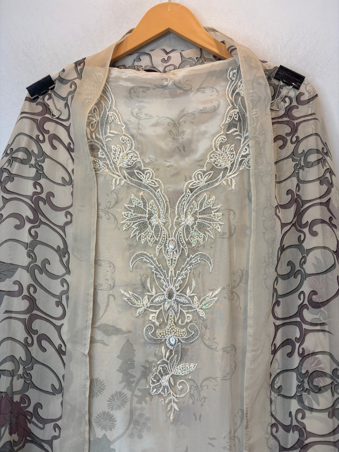 Crepe Silk Printed Suit Set with Appliqué &amp; Zari Work