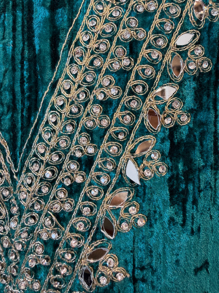 Zerina – Crushed Velvet Mirror Work Suit