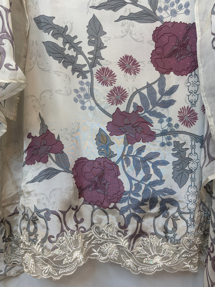 Crepe Silk Printed Suit Set with Appliqué &amp; Zari Work
