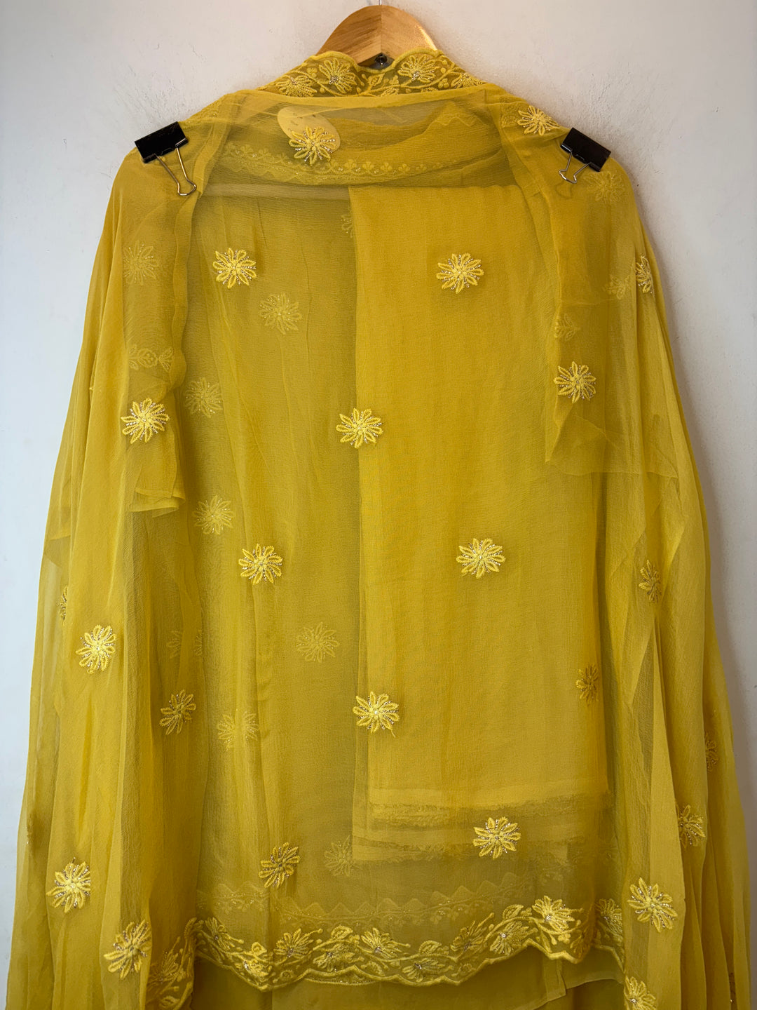 Yellow Georgette Lucknowi Embroidered Suit Set with Chiffon Dupatta
