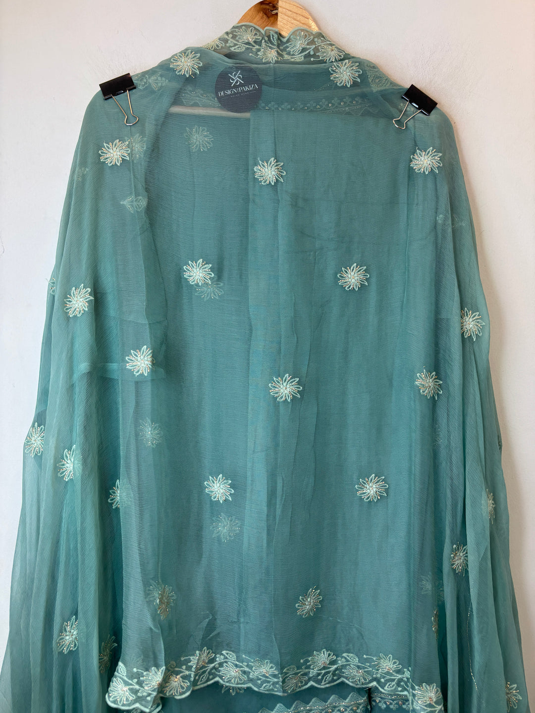 Sage Green Georgette Lucknowi Embroidered Suit Set with Chiffon Dupatta