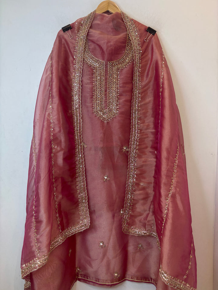 Wine Tissue Embroidered Suit Set with Dabka &amp; Cutdana Work