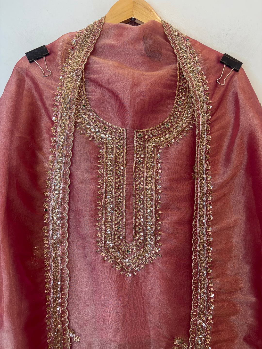 Wine Tissue Embroidered Suit Set with Dabka &amp; Cutdana Work