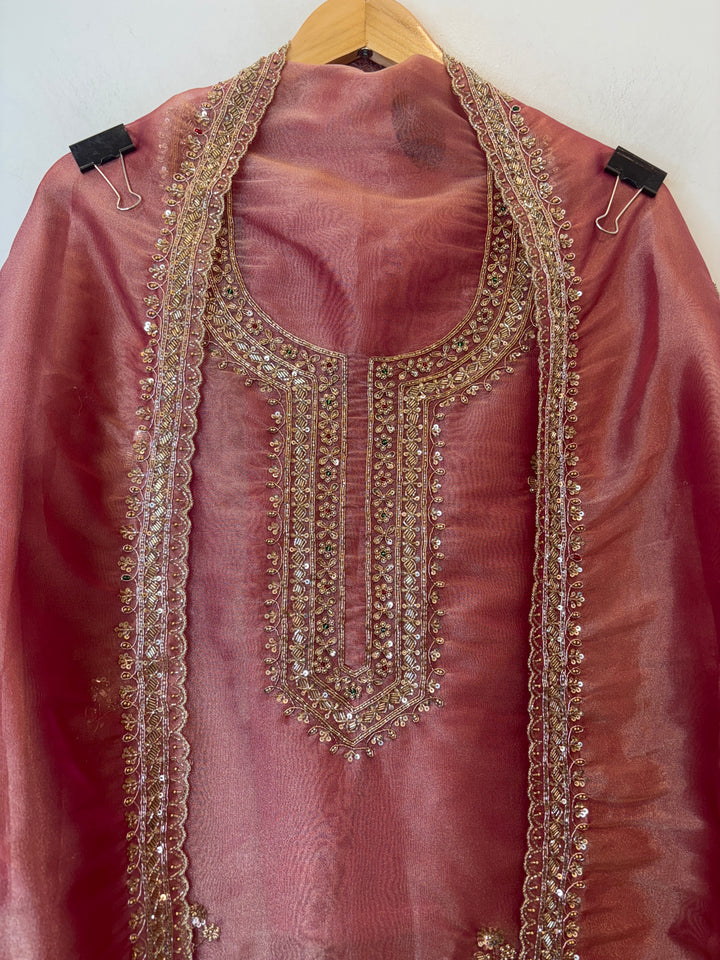 Wine Tissue Embroidered Suit Set with Dabka &amp; Cutdana Work