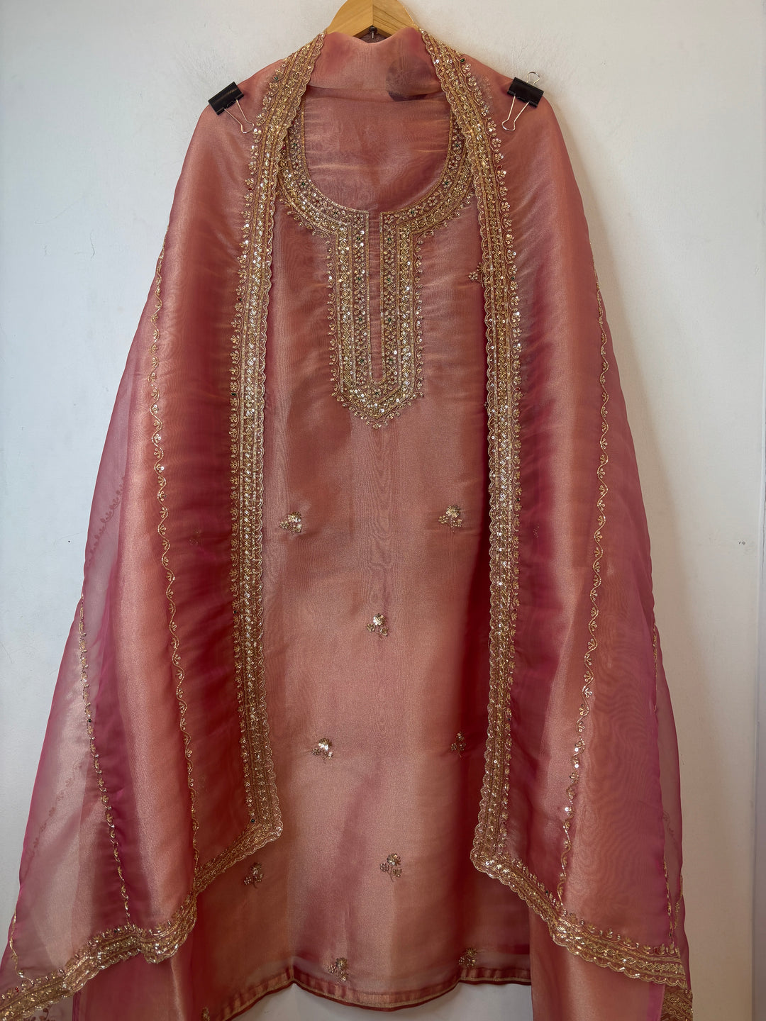 Rust Tissue Embroidered Suit Set with Dabka &amp; Cutdana Work