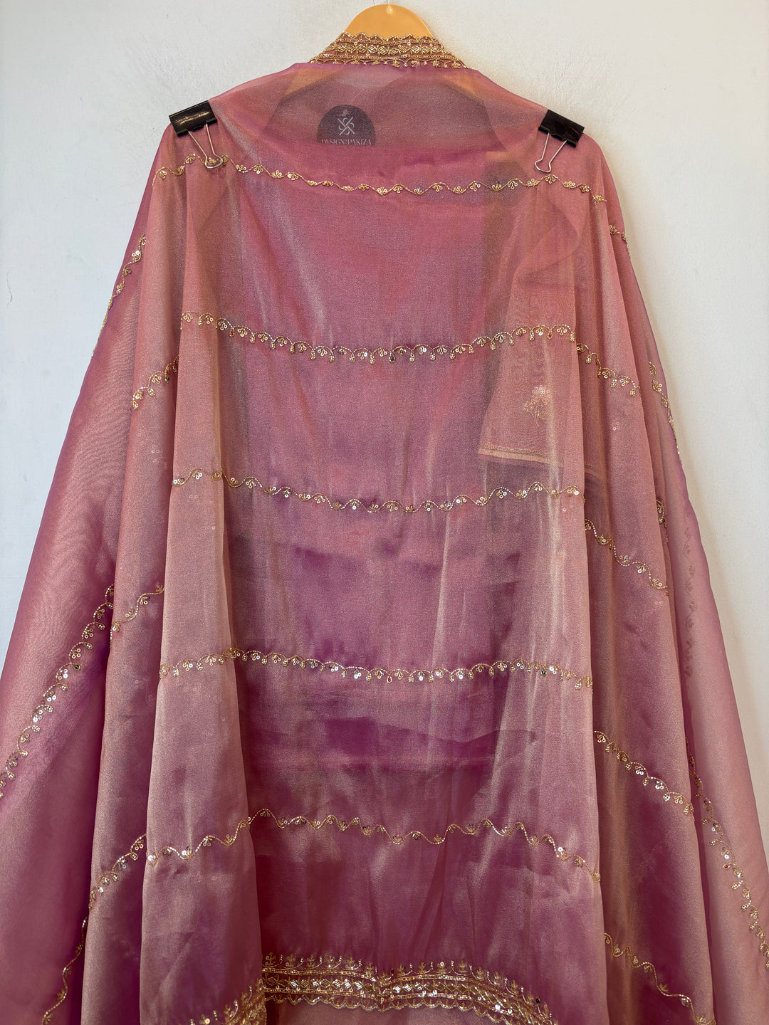 Pink Tissue Embroidered Suit Set with Dabka &amp; Cutdana Work