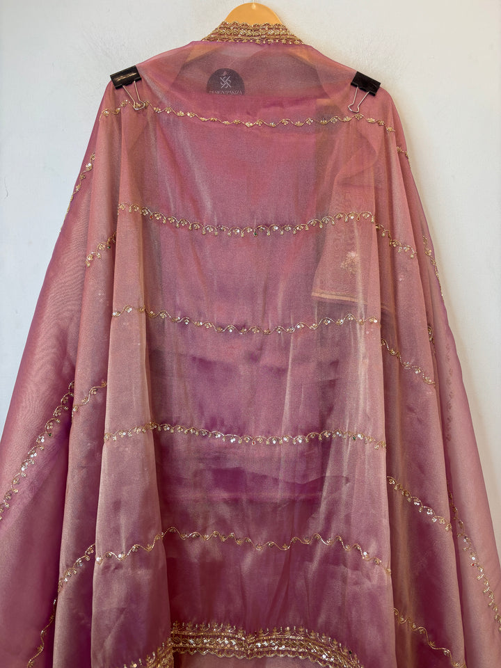 Pink Tissue Embroidered Suit Set with Dabka &amp; Cutdana Work