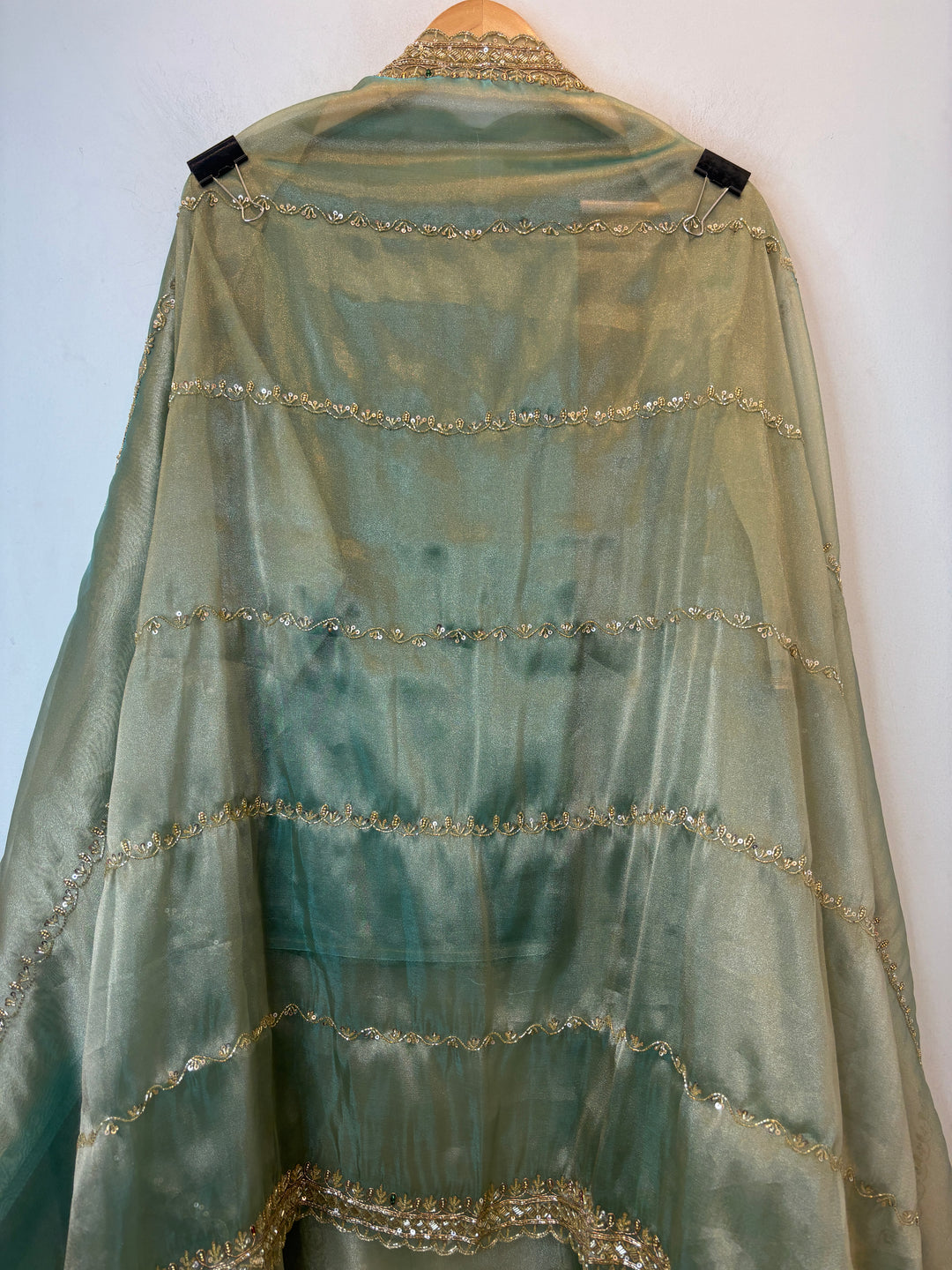 Green Tissue Embroidered Suit Set with Dabka &amp; Cutdana Work