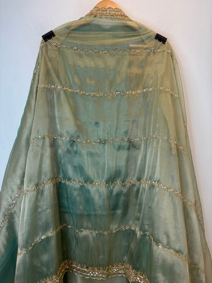 Green Tissue Embroidered Suit Set with Dabka &amp; Cutdana Work