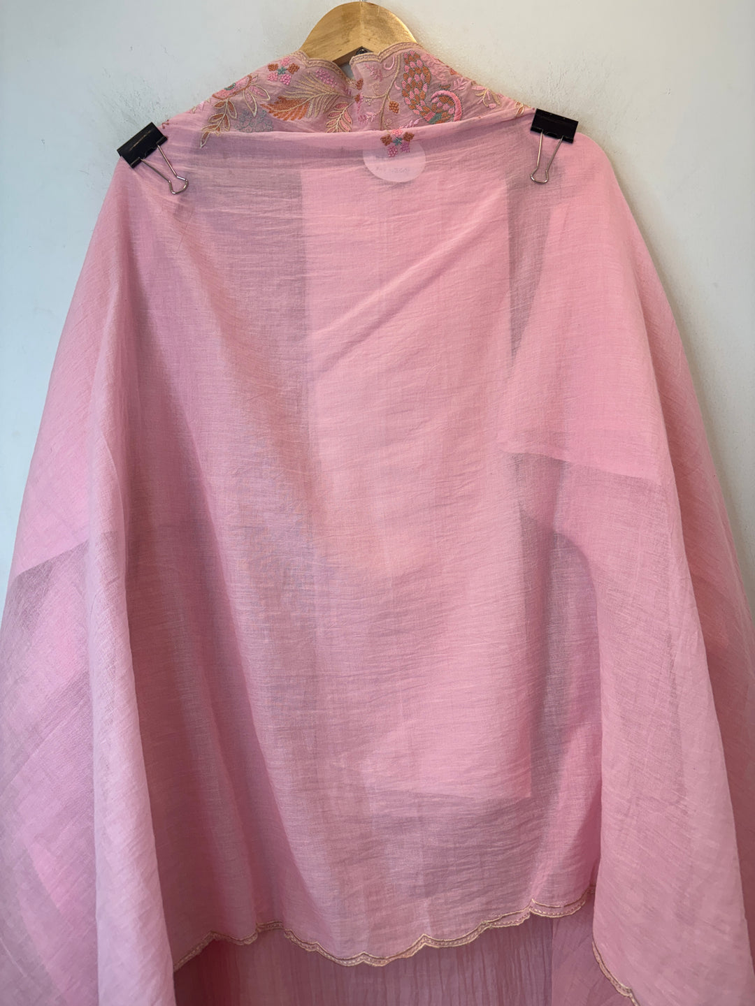 Pink Mul Cotton Peacock Embroidered Suit Set with Cutwork Dupatta