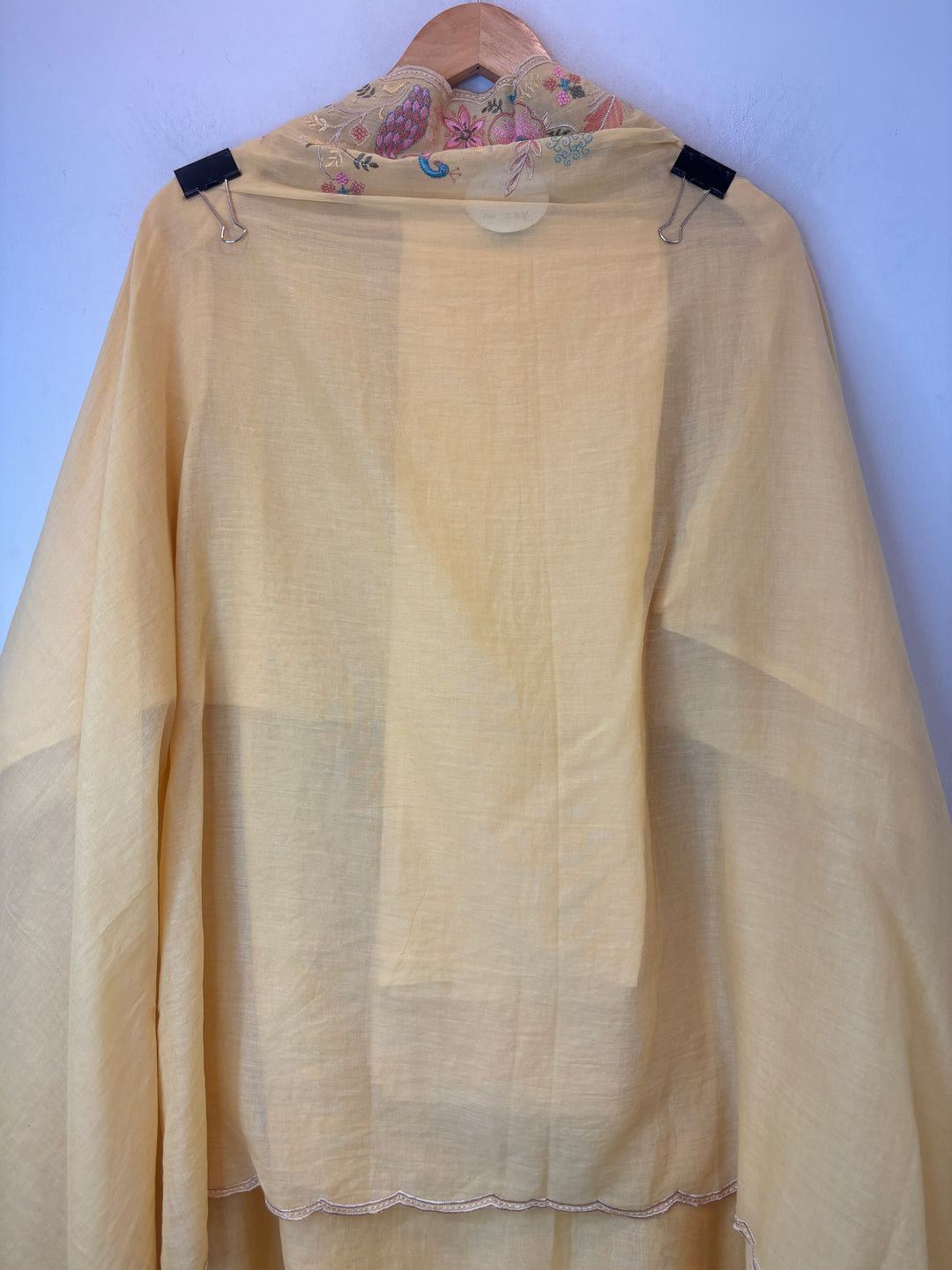 Yellow Mul Cotton Peacock Embroidered Suit Set with Cutwork Dupatta