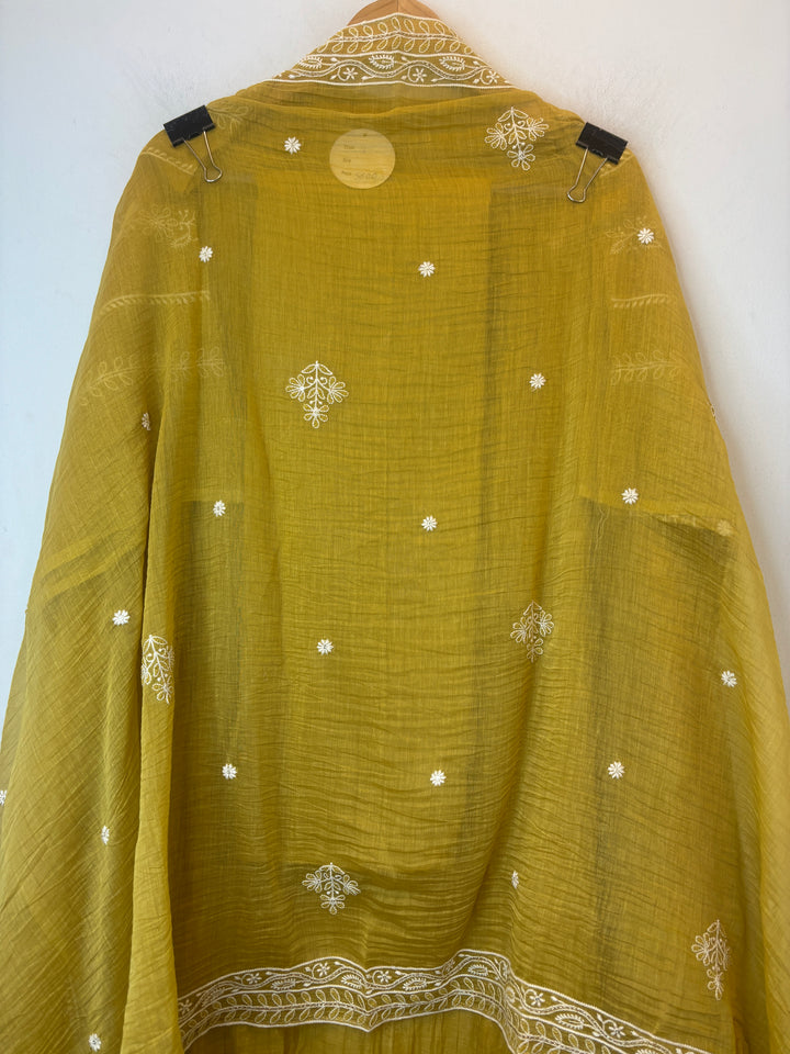 Yellow Mul Cotton Embroidered Suit Set with Thread Work