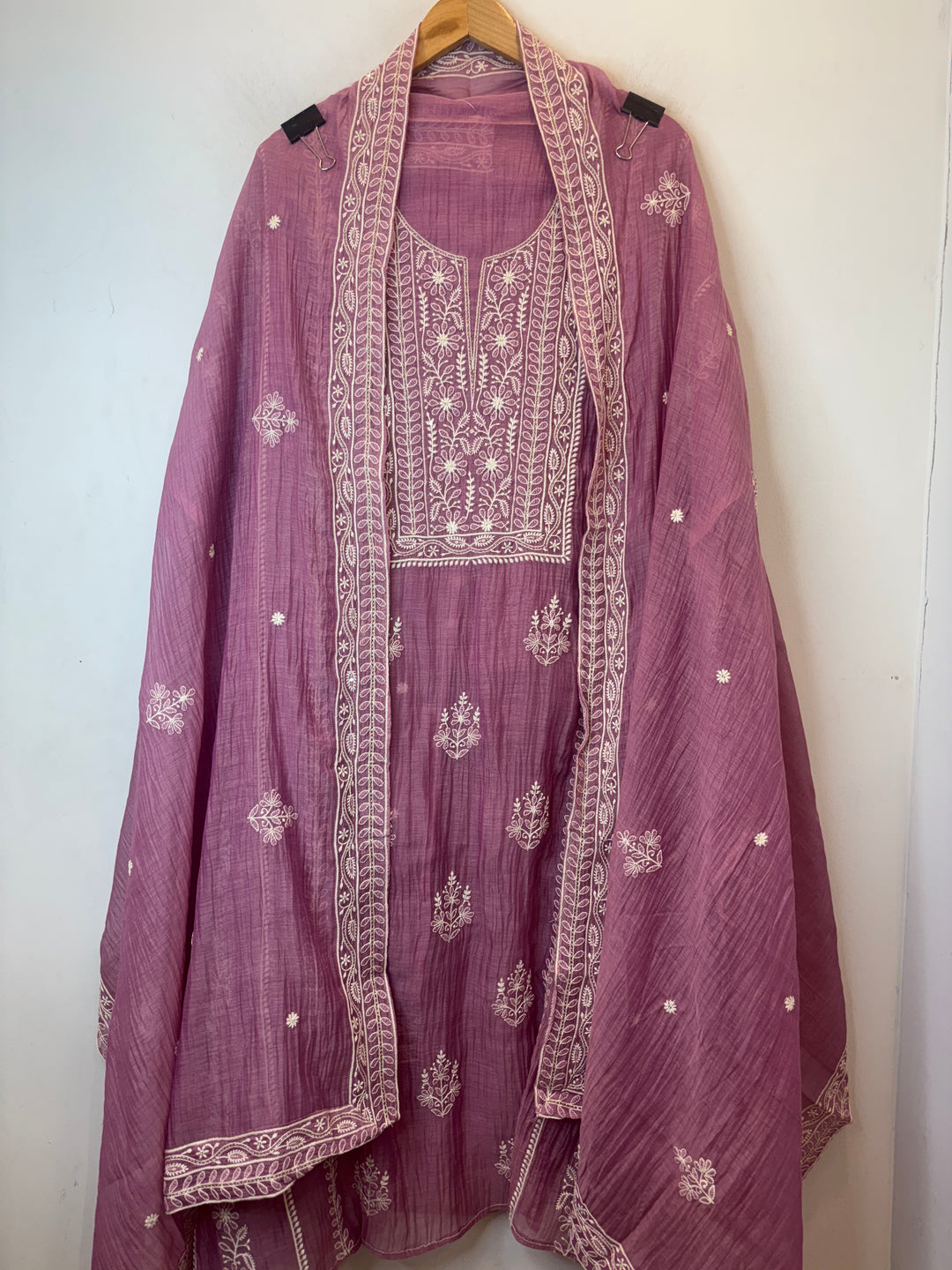 Pink Mul Cotton Embroidered Suit Set with Thread Work