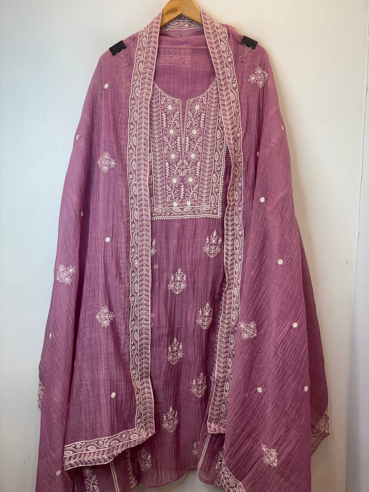 Pink Mul Cotton Embroidered Suit Set with Thread Work