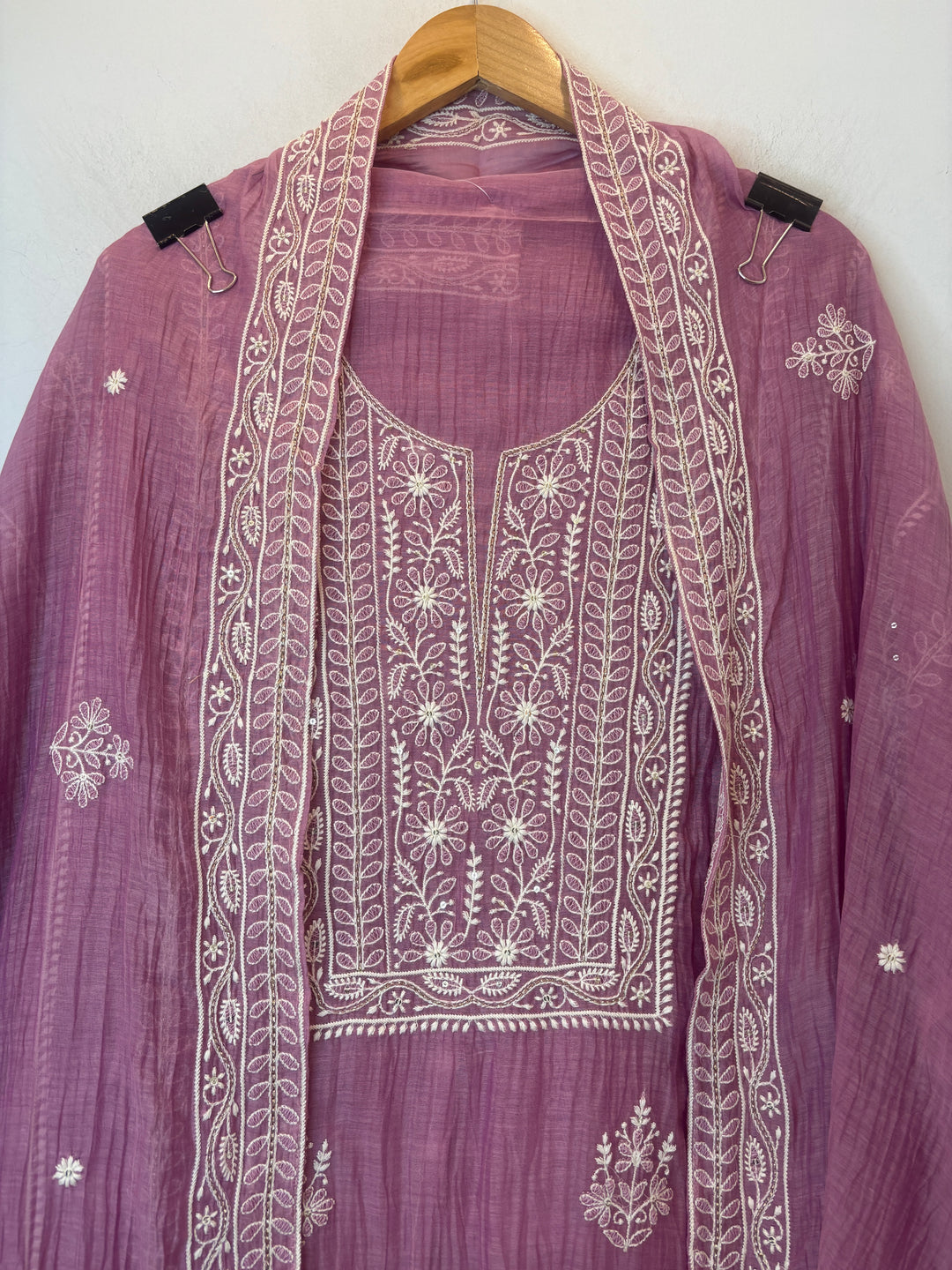 Pink Mul Cotton Embroidered Suit Set with Thread Work