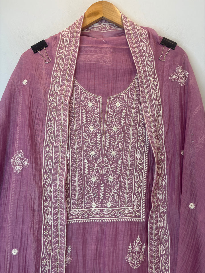 Pink Mul Cotton Embroidered Suit Set with Thread Work