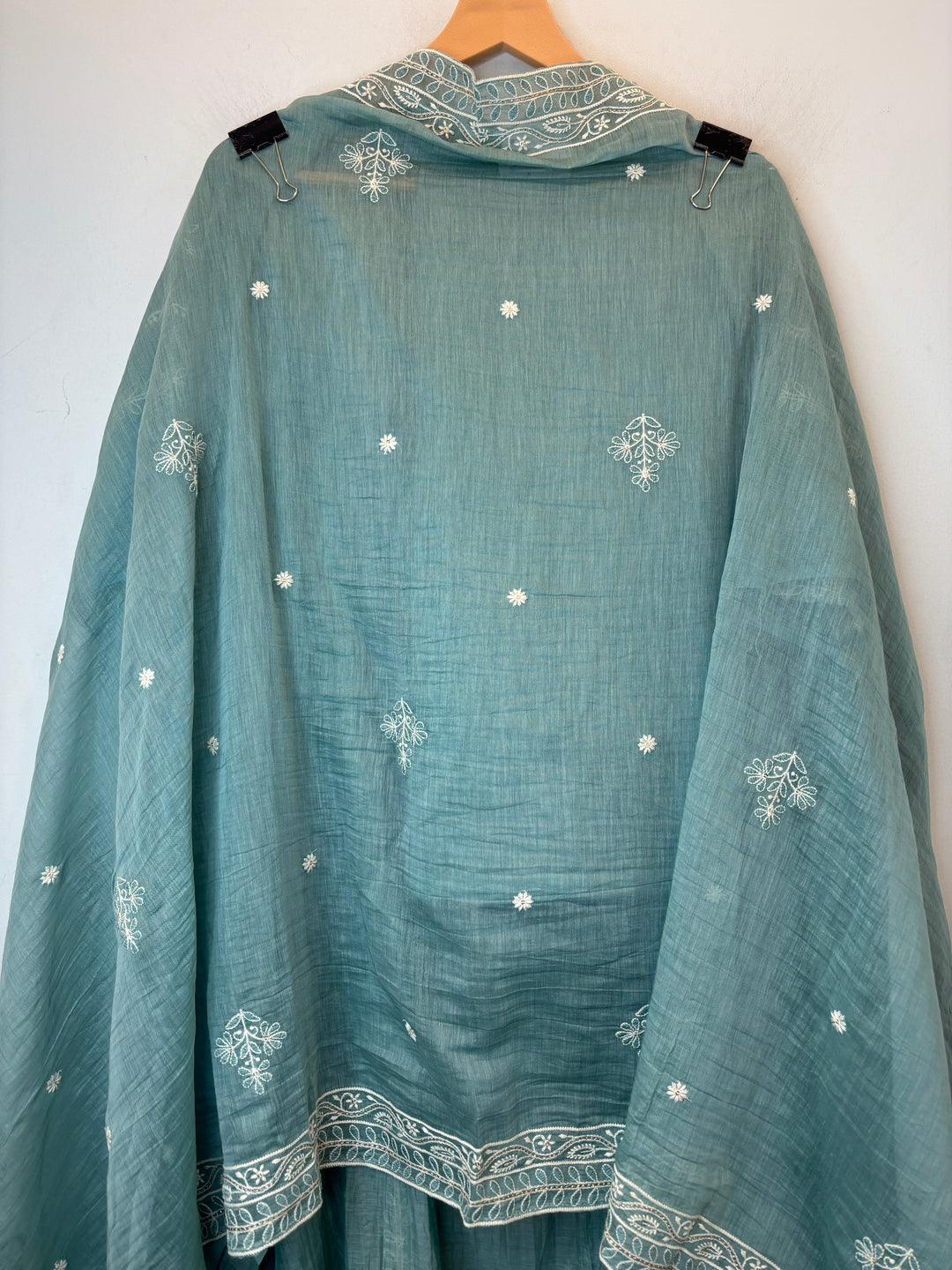 Sea Green Mul Cotton Embroidered Suit Set with Thread Work